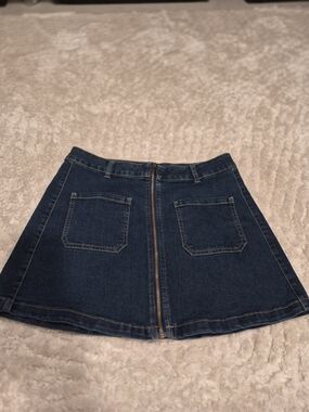Sincerely Jules Dark Blue Denim Mini Skirt with Front Zip